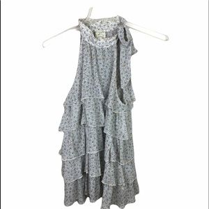 Love rocks blue floral halter tie tiered tunic top